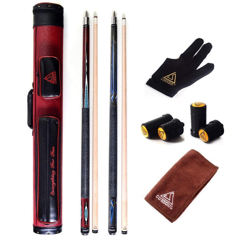 CUESOUL Set of House Bar Pool Cue Sticks Combo - 2 Cue Sticks Packed in 2x2 Hard Pool Cue Case E102 - Image 1